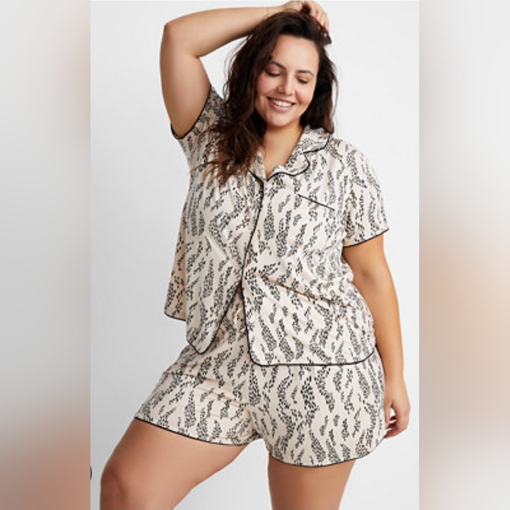 NWT Statw Of Day Cream Tan 2-Pc. Short-Sleeve Notched-Collar Pajama Sz XL